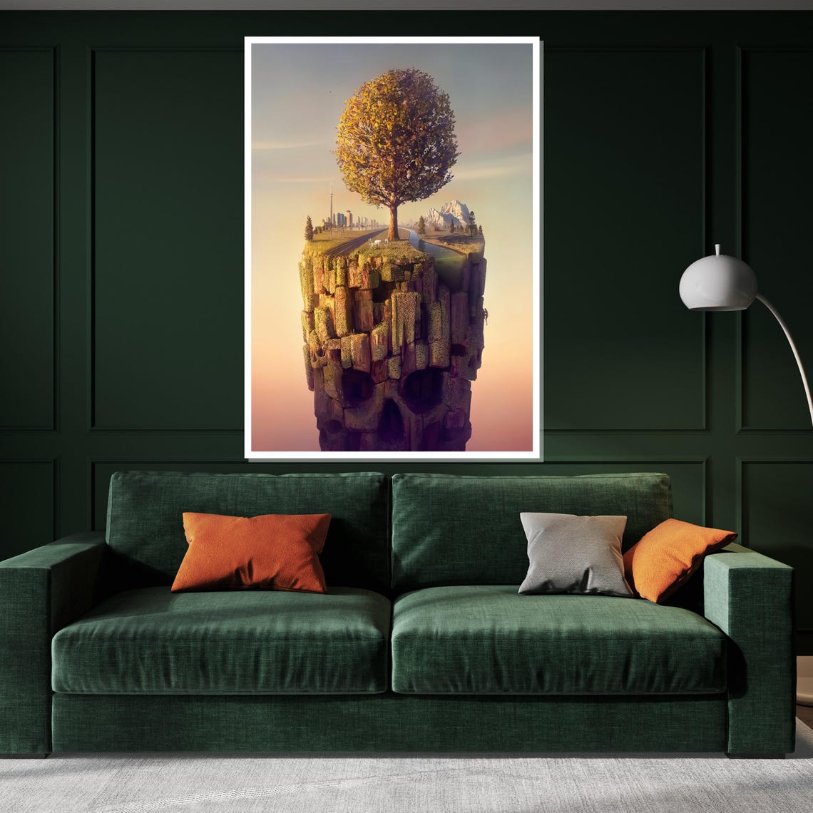 Floating Skull Island With Tree Sunset Road Surreal Landscape Poster - Image 3