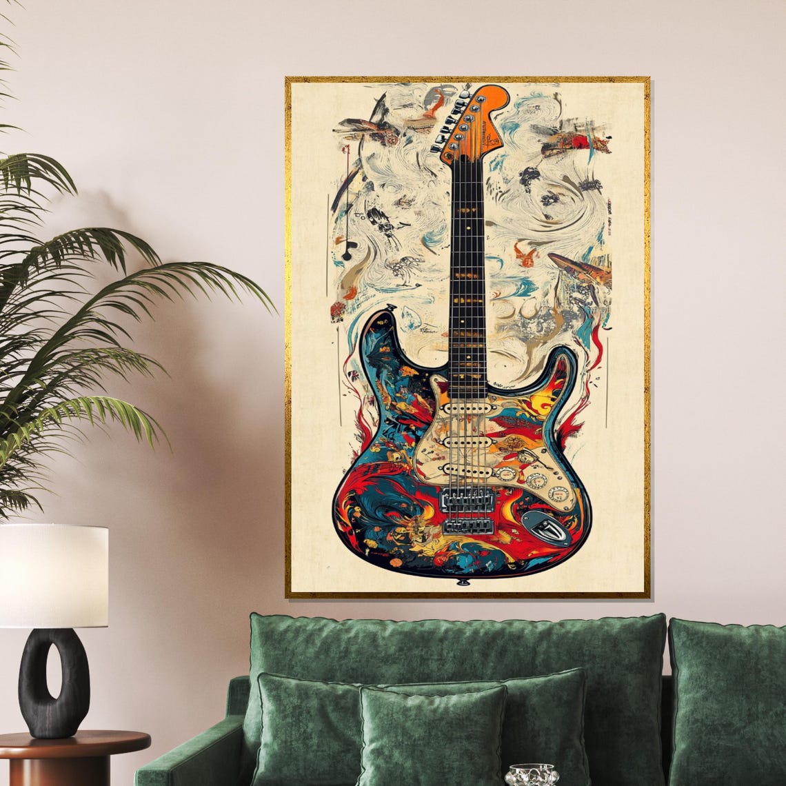 Psychedelic Electric Guitar Colorful Rock and Roll Art Poster