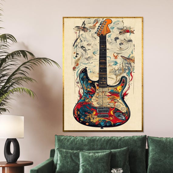 Vibrant Guitar Art Colorful Acoustic Wall Print Musicthemed Art Wall Art Design Ready To Hang Decoration
