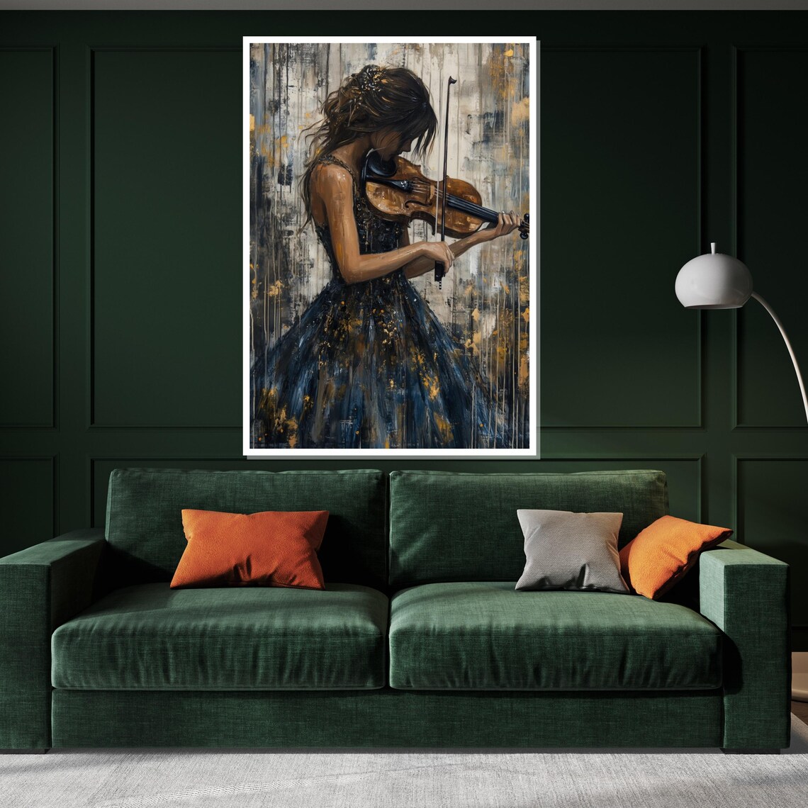 Graceful Woman Playing Violin Elegant Musician Oil Painting Poster - Image 3