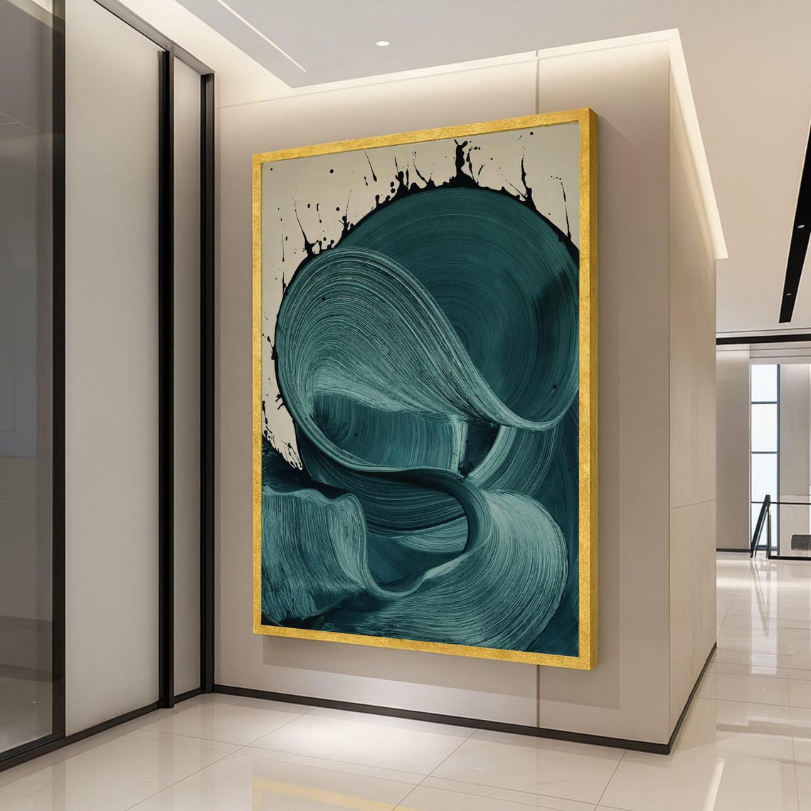 Teal Flowing Swirls Abstract Fluid Modern Painting Art Poster