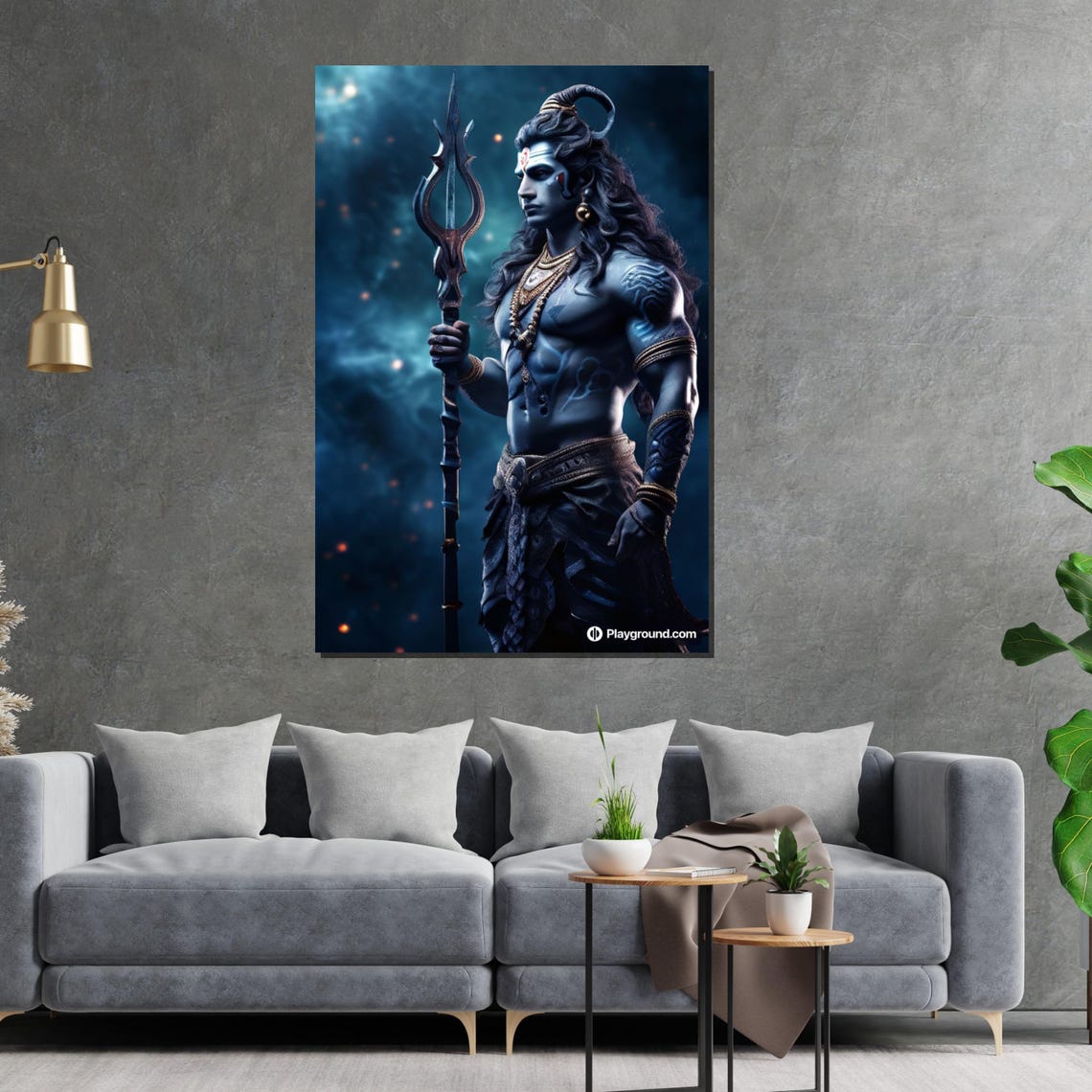 Lord Shiva Standing Trident Cosmic Night Blue Divine Art Poster - Image 2