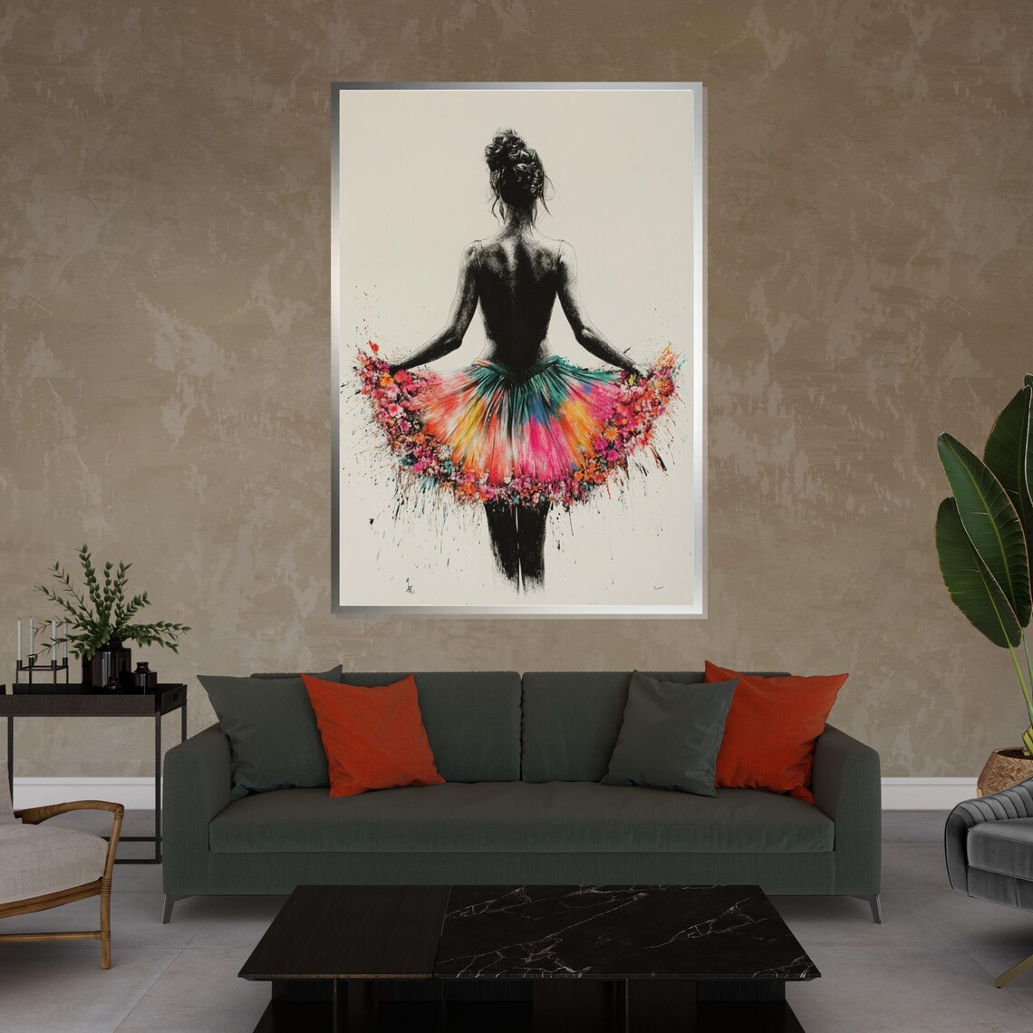 Ballerina from Behind with Colorful Watercolor Tutu Art Poster - Image 4