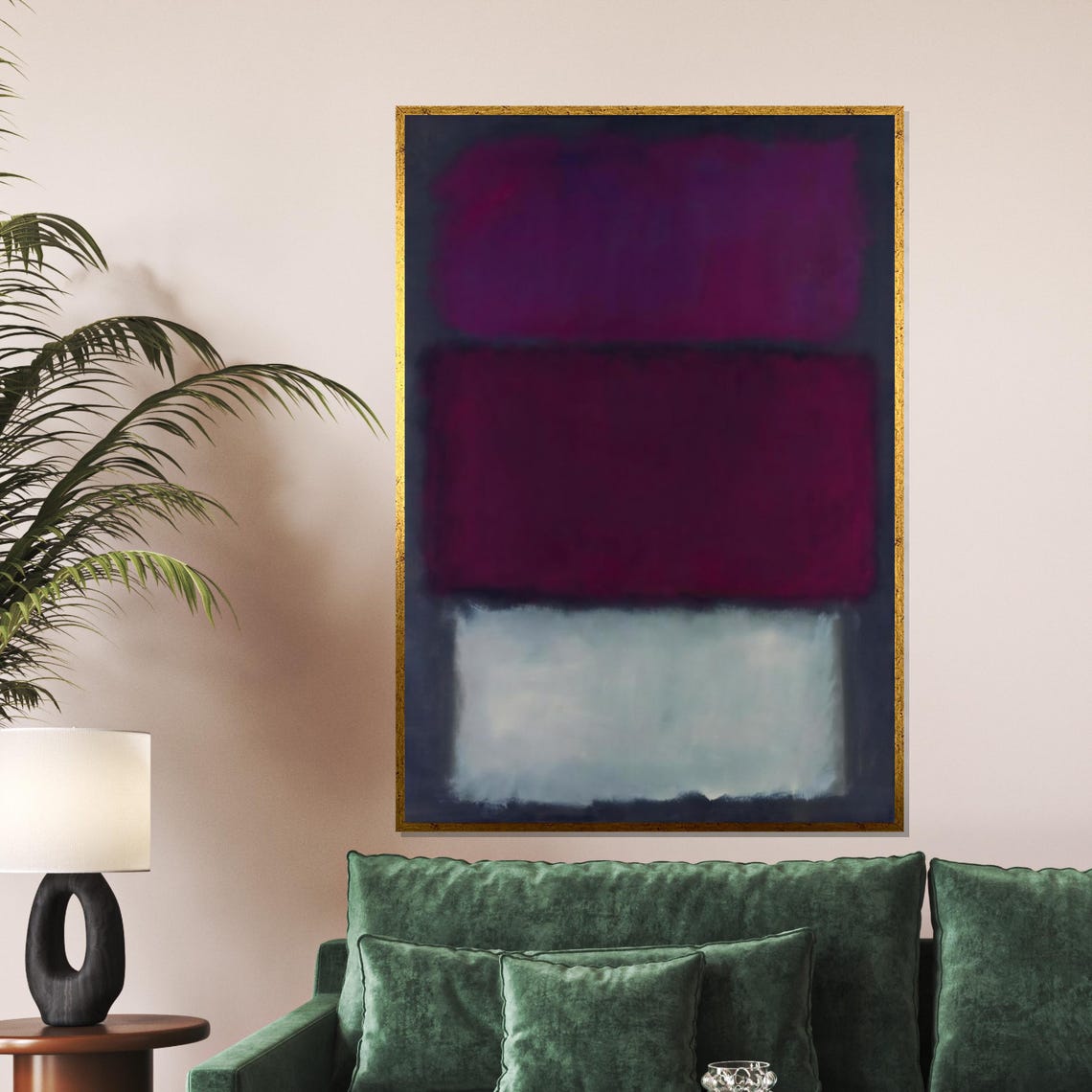 Deep Purple Red and White Color Block Abstract Fine Art Poster