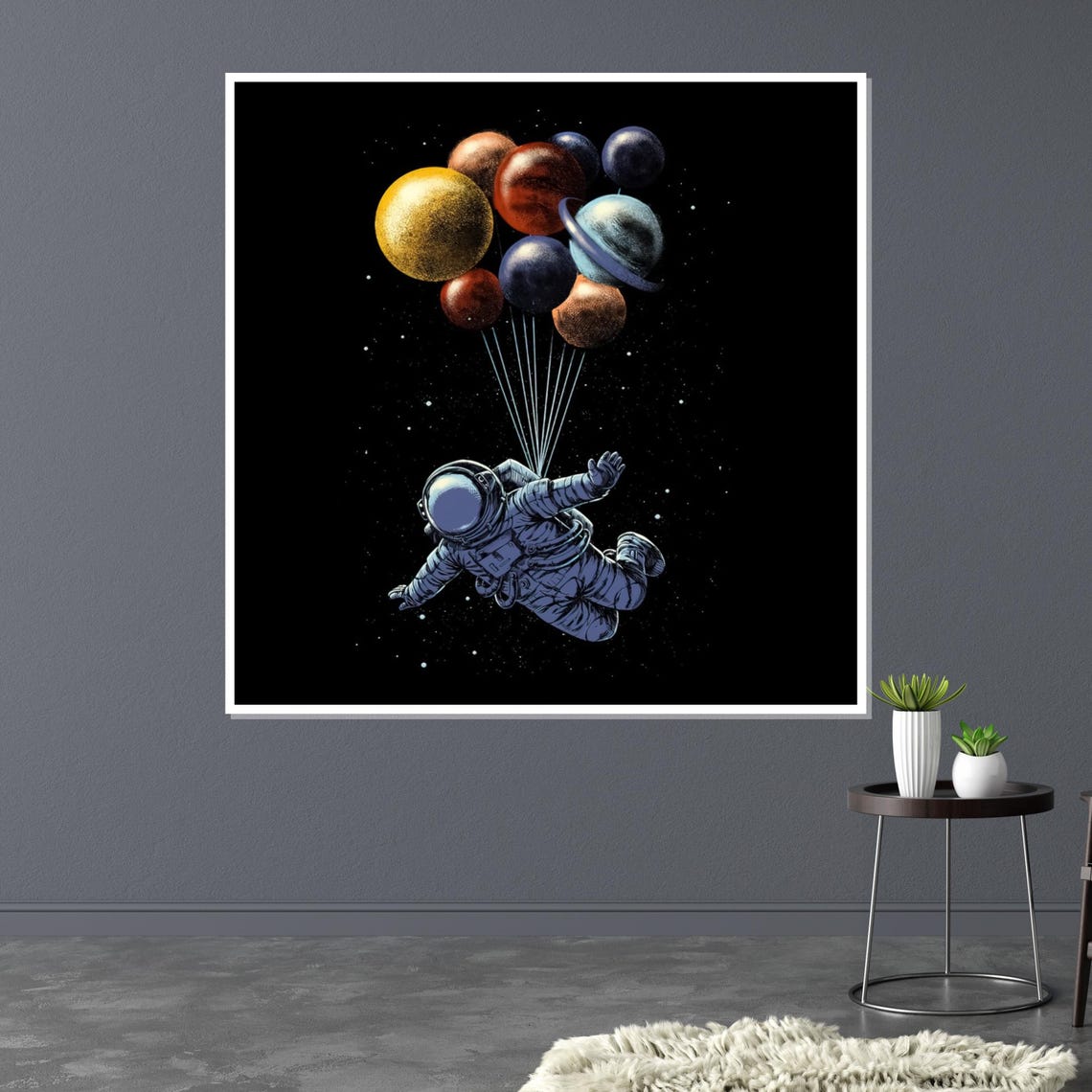 Astronaut Floating Planet Balloons Outer Space Surreal Art Poster - Image 3