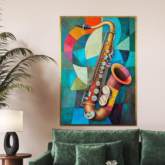 Colorful Saxophone Jazz Instrument Wall Art Abstract Music Art Wall Art Design Ready To Hang Decoration