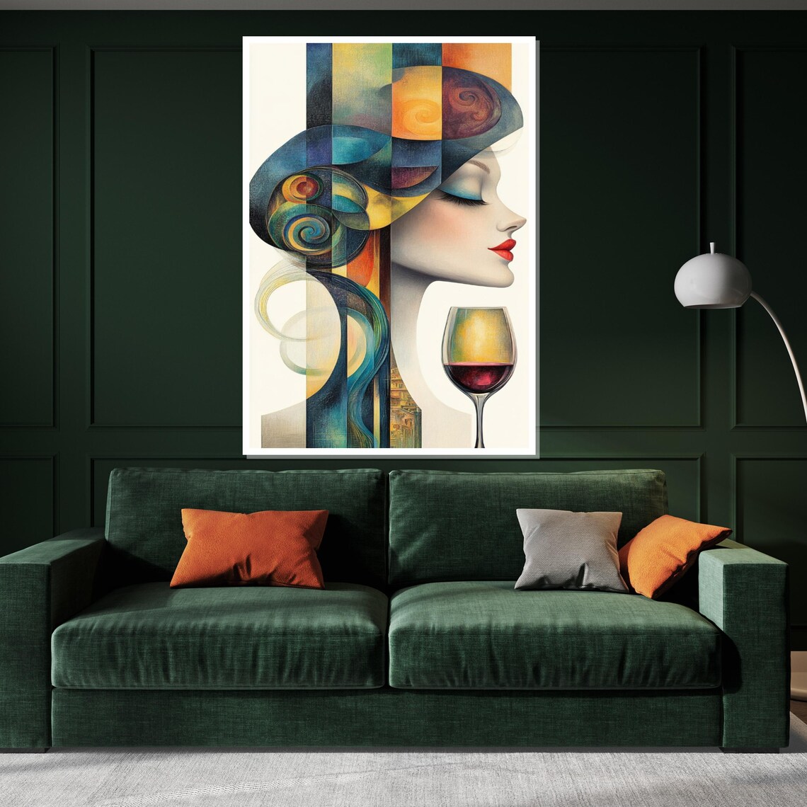 Abstract Colorful Woman With Wine Glass Cubist Portrait Style Poster - Image 2