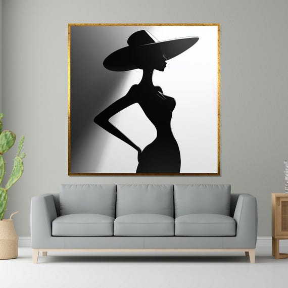 Elegant Silhouette Fashion Figure Wall Art Black And White Wall Art Design Minimalist Ready To Hang Decoration