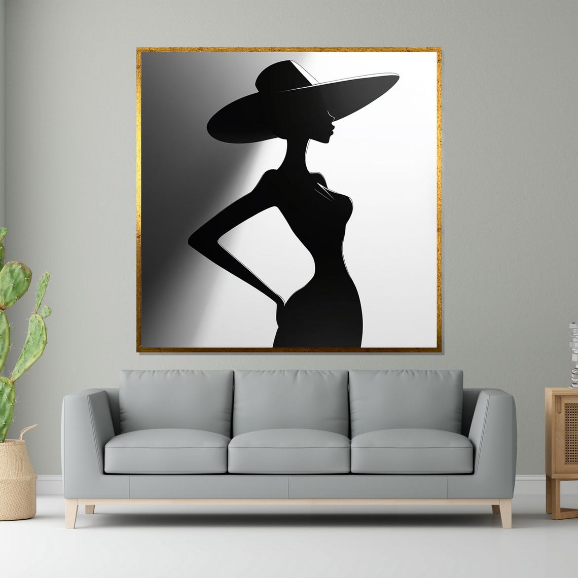 Elegant Black Silhouette Lady In Wide Brim Hat Dramatic Style Poster