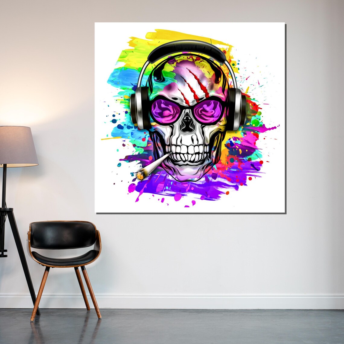 Skull Headphones Purple Sunglasses Color Splash Rock Music Poster - Image 2