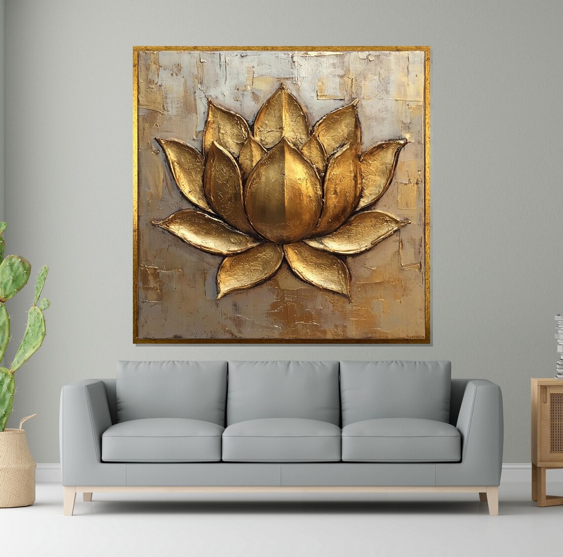 Golden Metallic Lotus Flower Textured Luxury Floral Art Poster