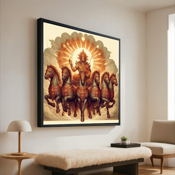 Hindu Sun God Surya Golden Chariot Seven Horses Mythology Poster