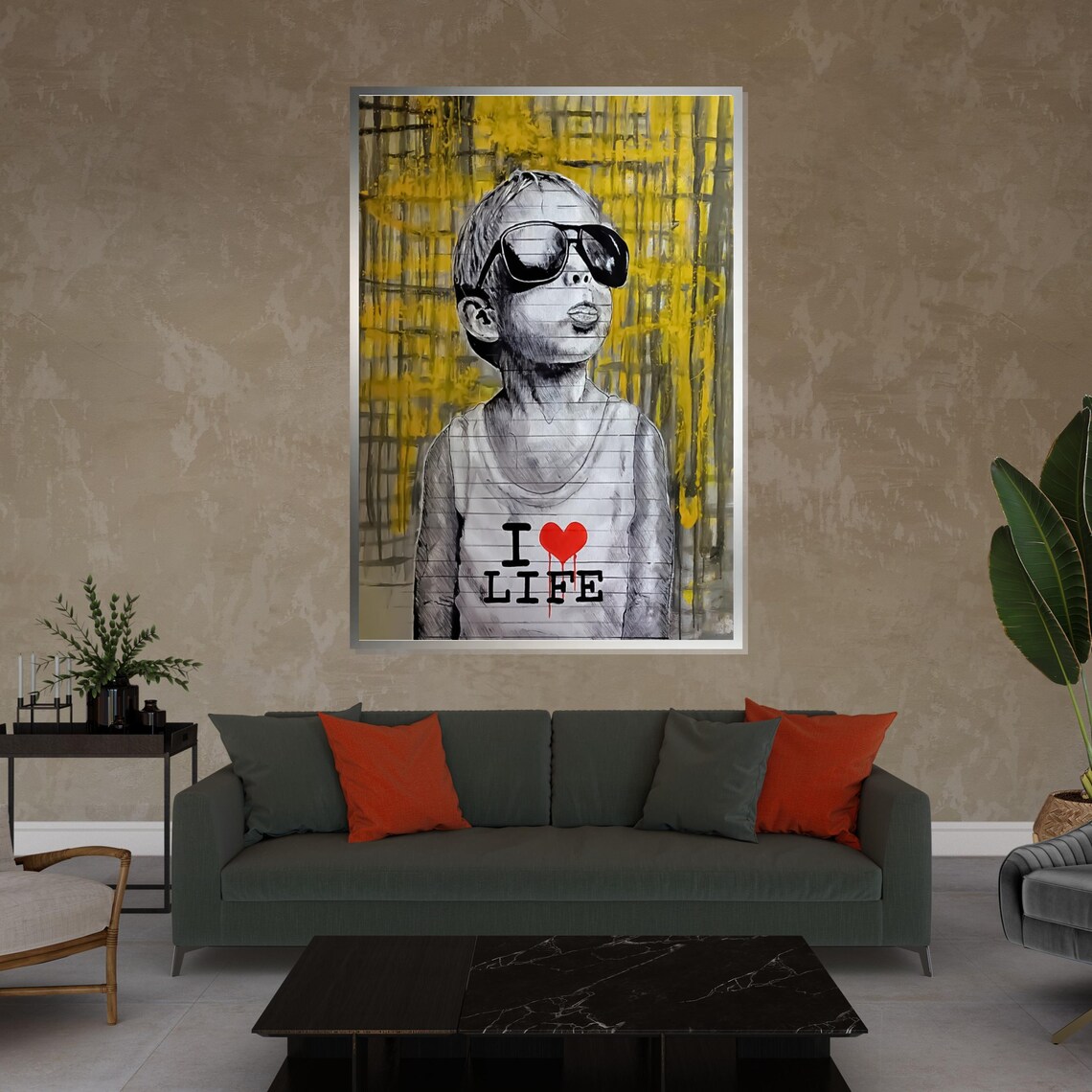 I Love Life Cool Kid Sunglasses Yellow Graffiti Street Art Poster - Image 4
