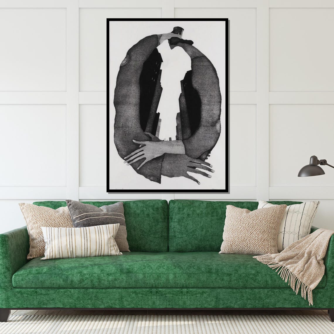 Monochrome Embrace Two Figures Entwined Circle Abstract Love Poster - Image 5