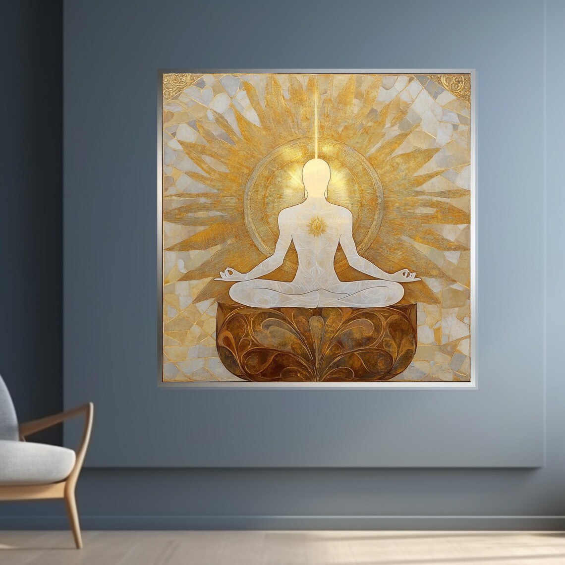 Golden Sunburst Meditation Silhouette Spiritual Modern Art Poster - Image 4