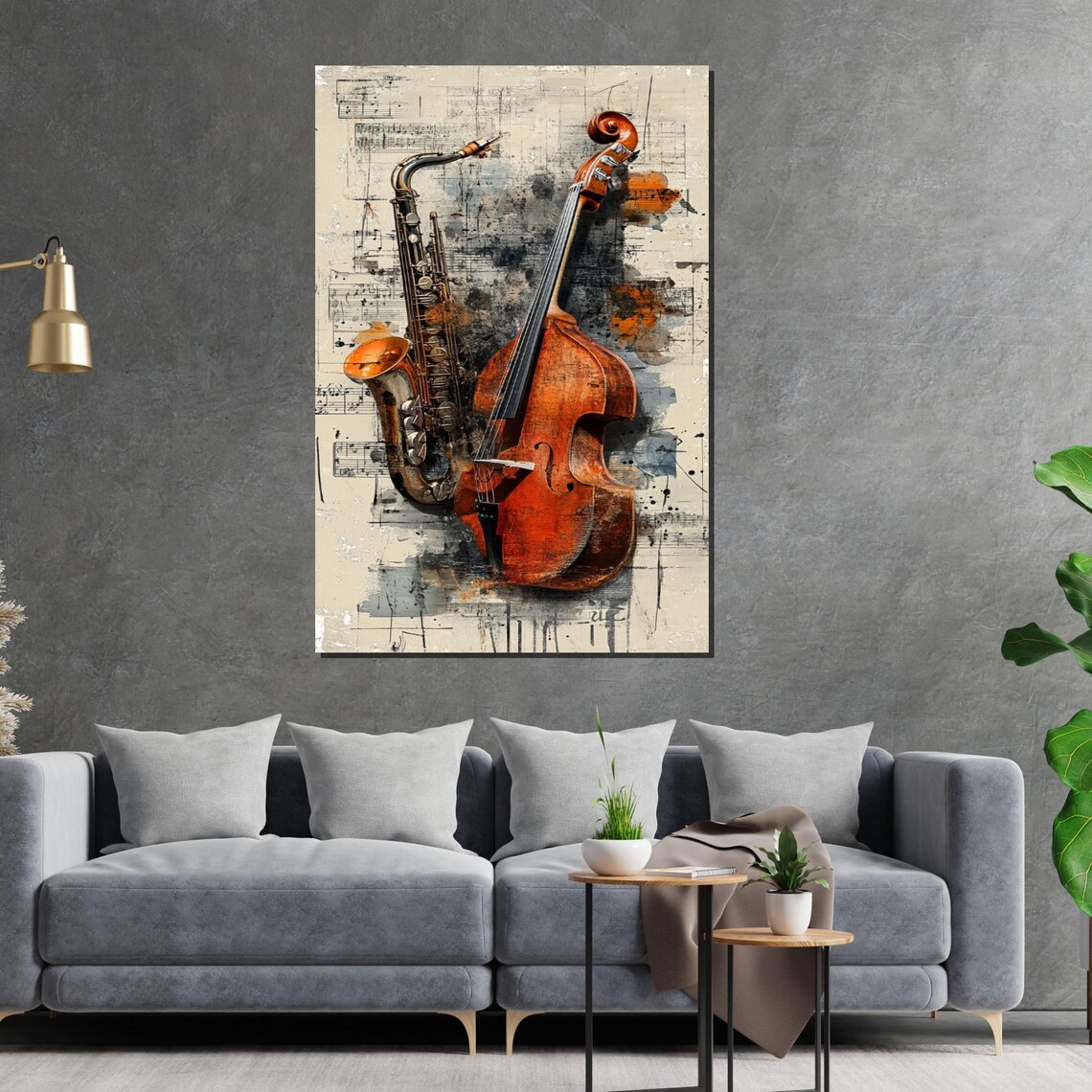 Saxophone Double Bass Aged Sheet Music Vintage Jazz Club Poster - Image 2