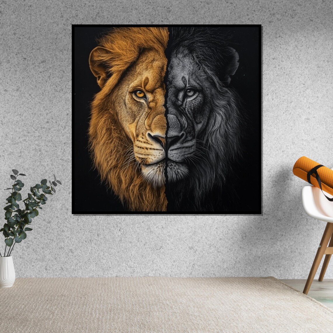 Split Lion Face Gold Black Dual Tone Bold Big Cat Art Poster - Image 5