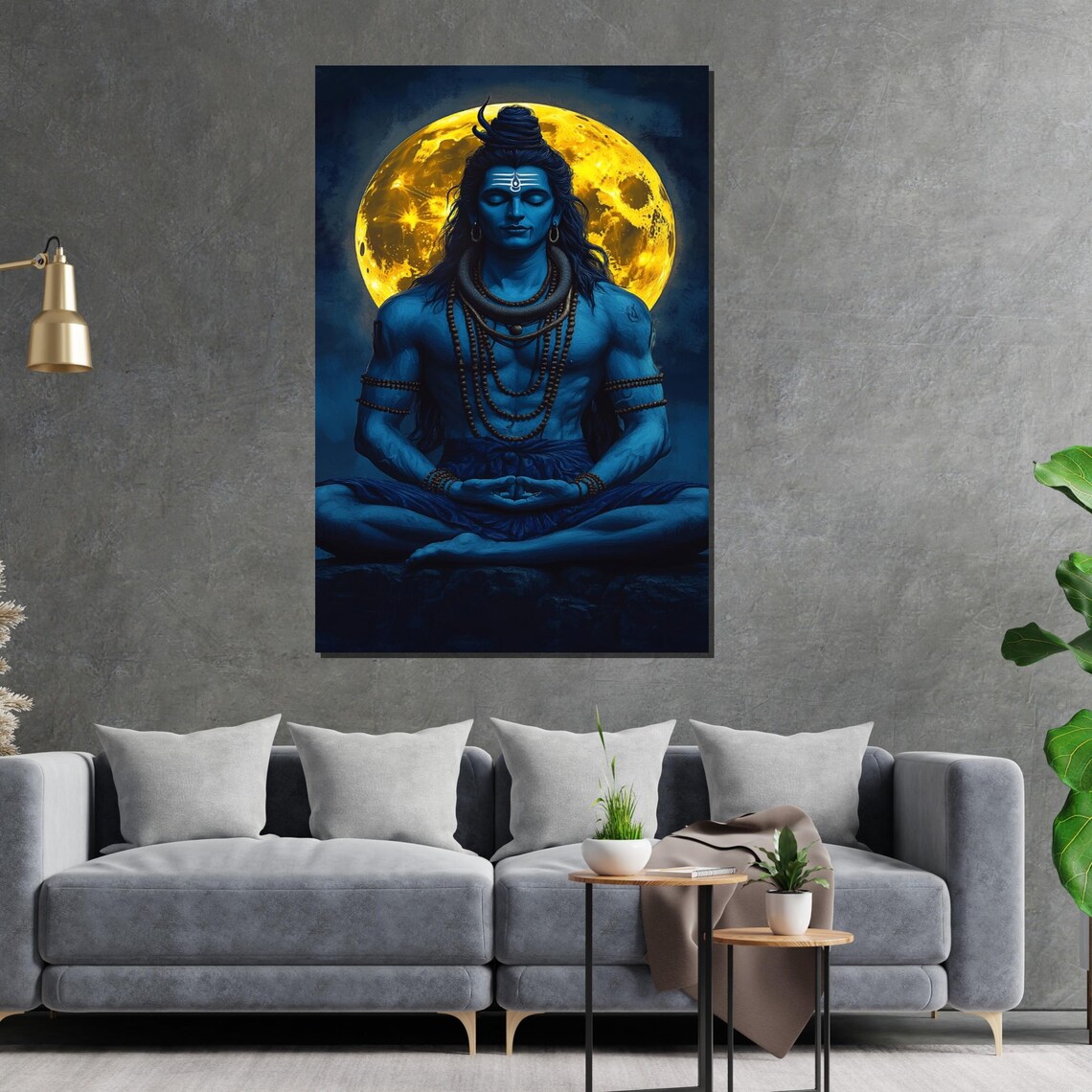Lord Shiva Meditating Under Golden Full Moon Divine Art Poster - Image 2