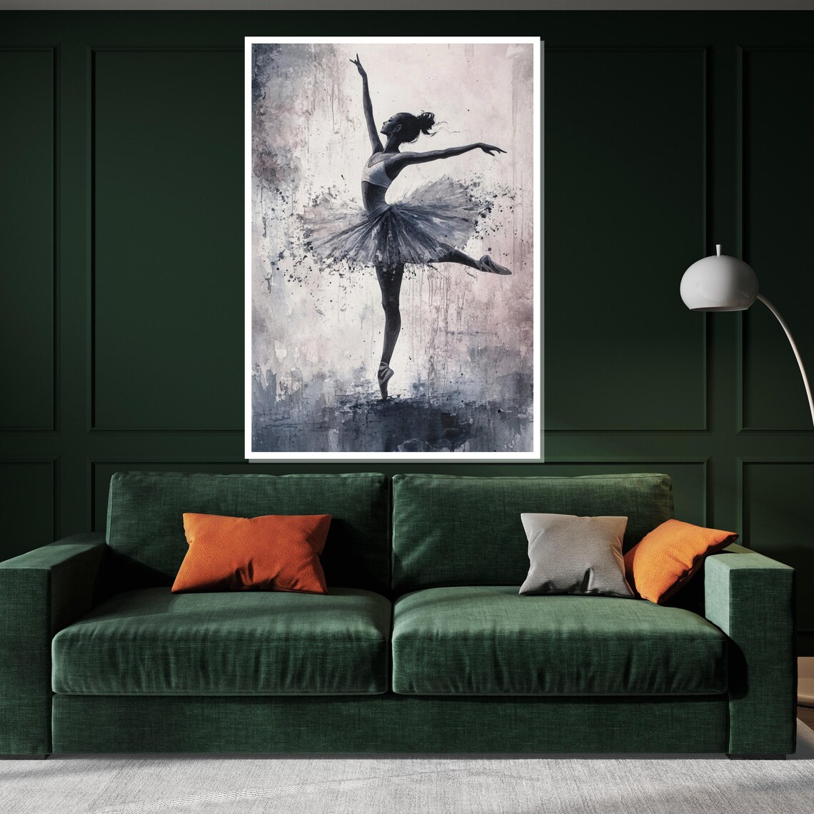 Watercolor Ballerina in Arabesque Splashy Ink Wash Dance Art Poster - Image 3