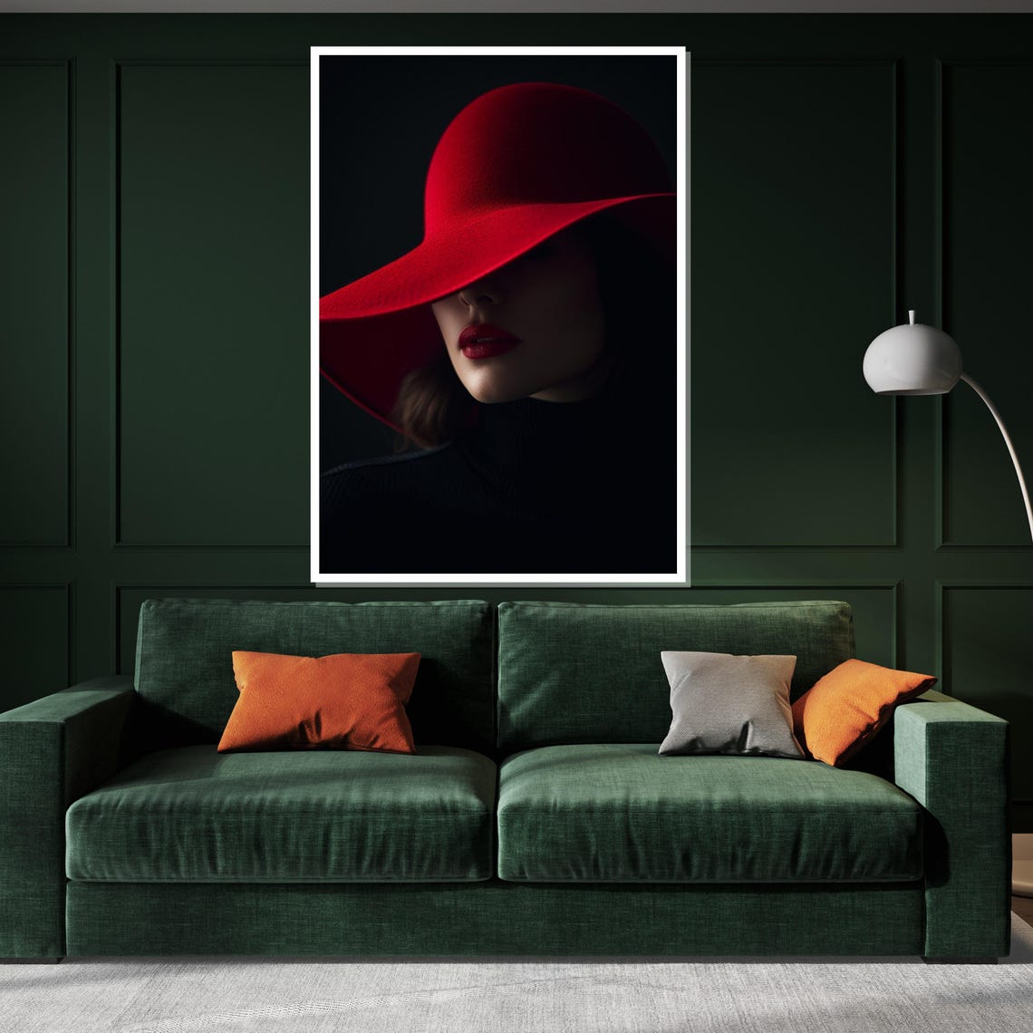Elegant Mysterious Woman in Red Hat Dramatic Shadow Fashion Poster - Image 3