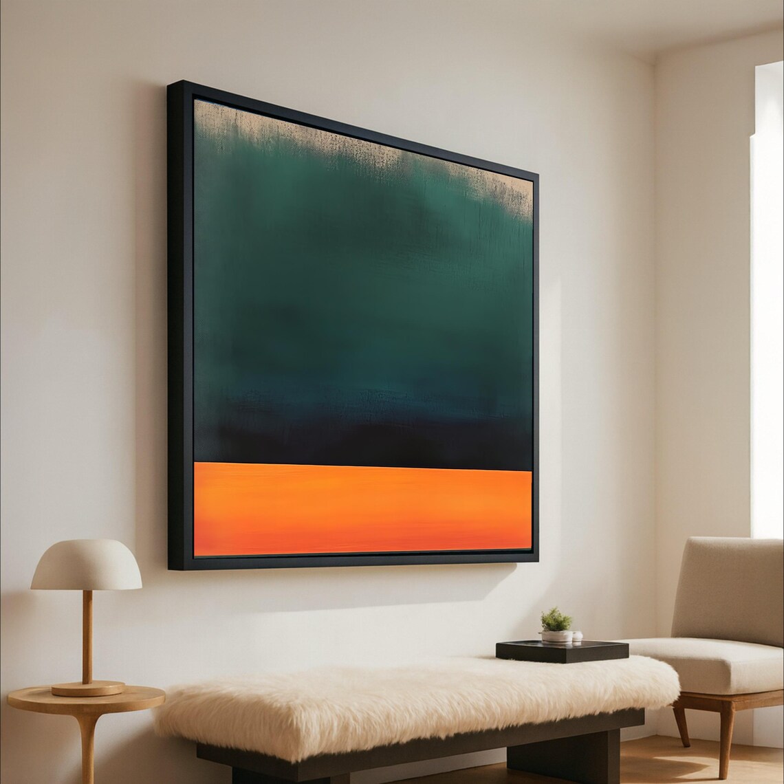 Rothko Style 1949 Abstract Color Field Dark Teal and Bright Orange Poster