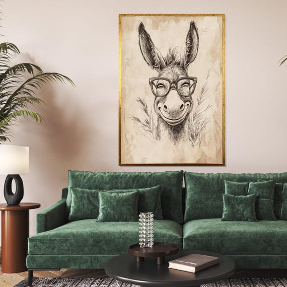 Smiling Donkey With Glasses Cute Animal Wall Art Funny Donkey Poster Wall Art Design Ready To Hang Home Decoration