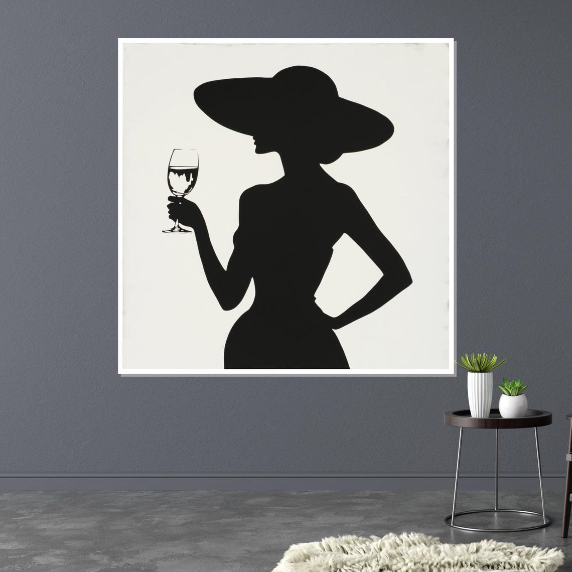 Elegant Lady Silhouette Wide Brim Hat Wine Glass Modern Wall Art - Image 3