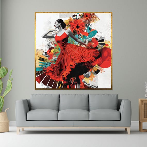Dancer In Red Abstract Dance Wall Art Colorful Dance Poster Wall Art Design Ready To Hang Decoration