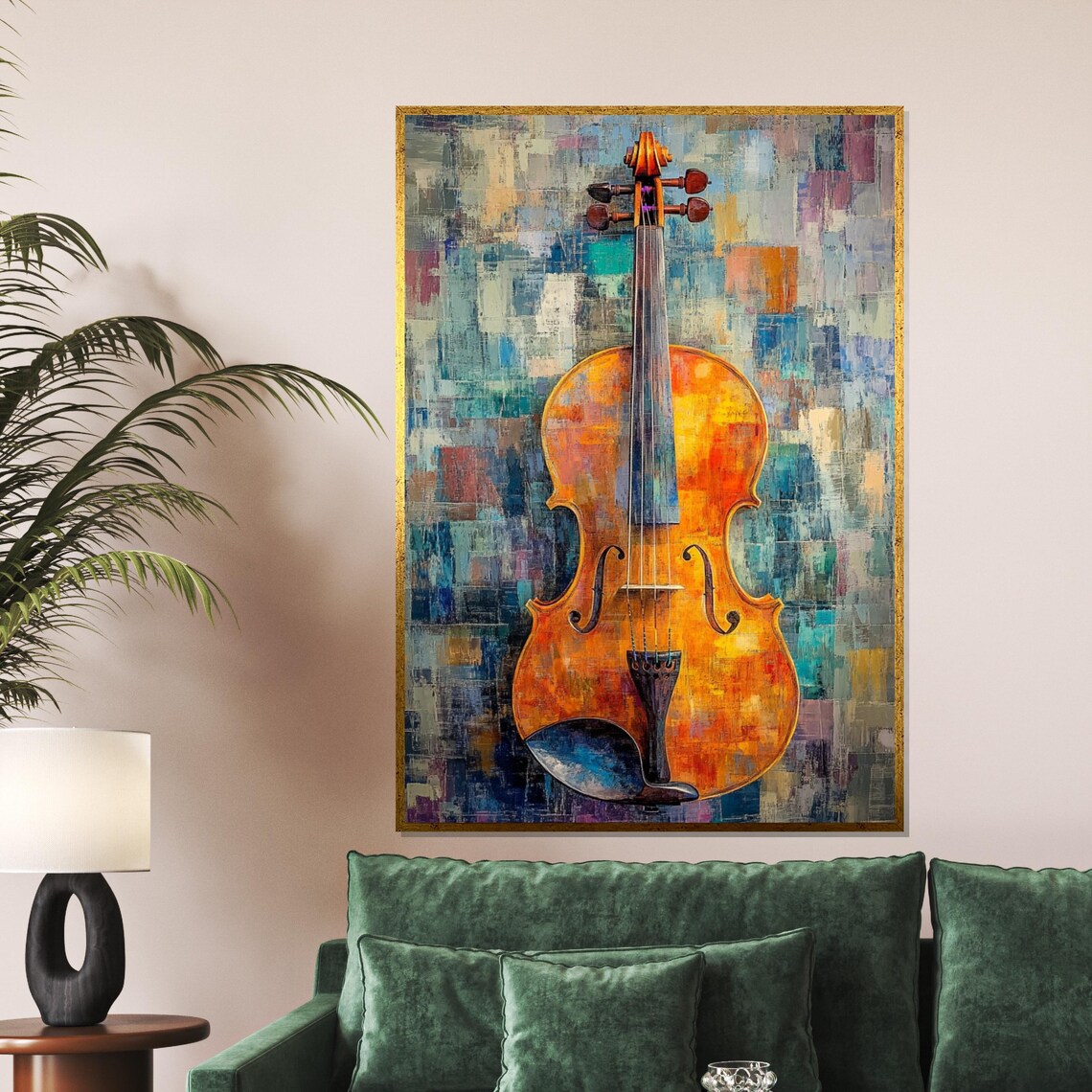 Colorful Abstract Violin Warm Orange Tones Expressive Music Poster