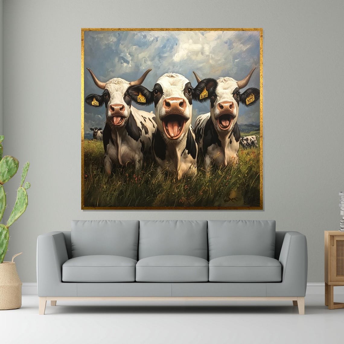 Three Laughing Cows Funny Farm Animals Humorous Wildlife Art Poster
