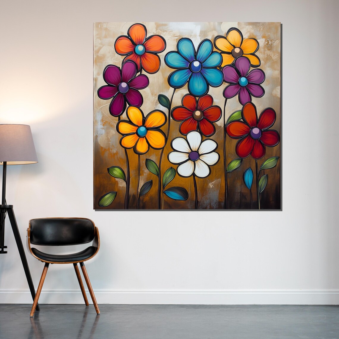 Whimsical Folk Art Flowers Colorful Naive Painting Art Poster - Image 2