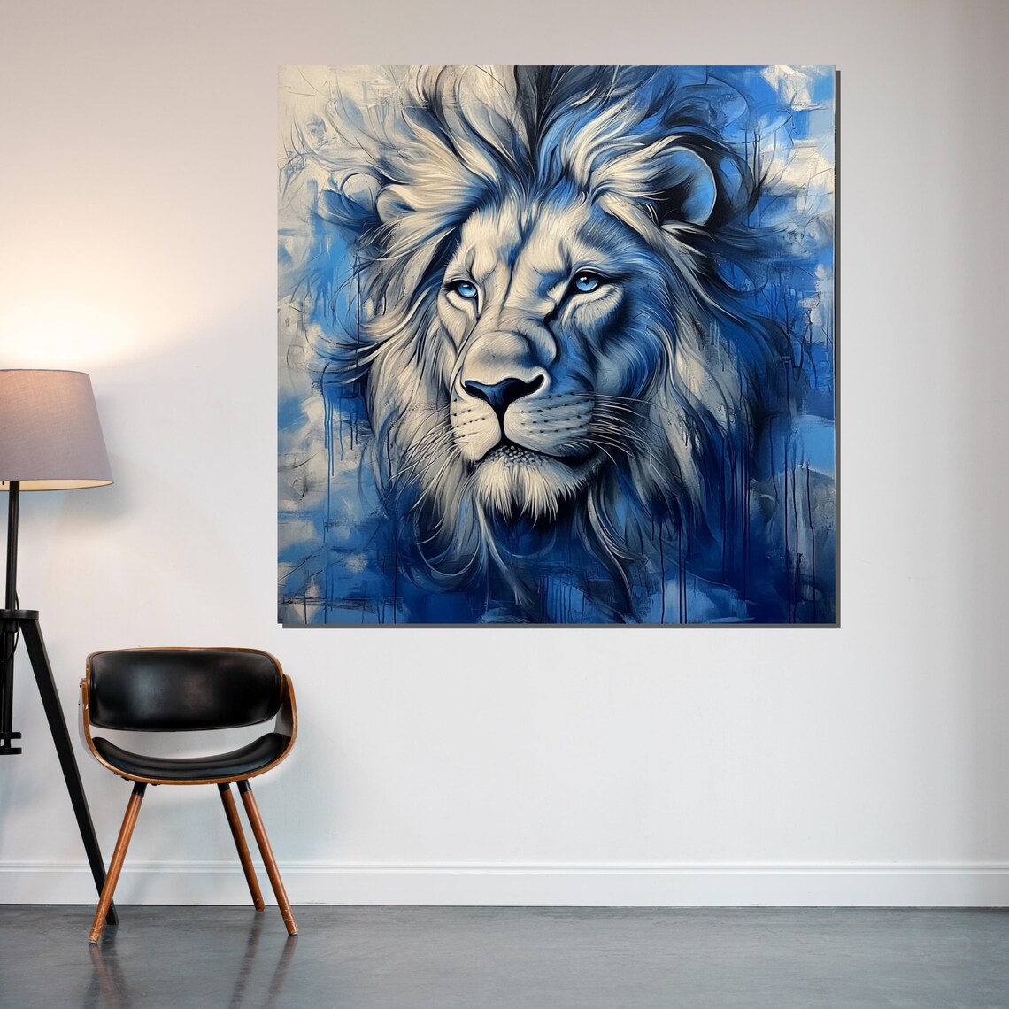 Blue Lion Wildlife Art Print, Regal Animal Poster - Image 2