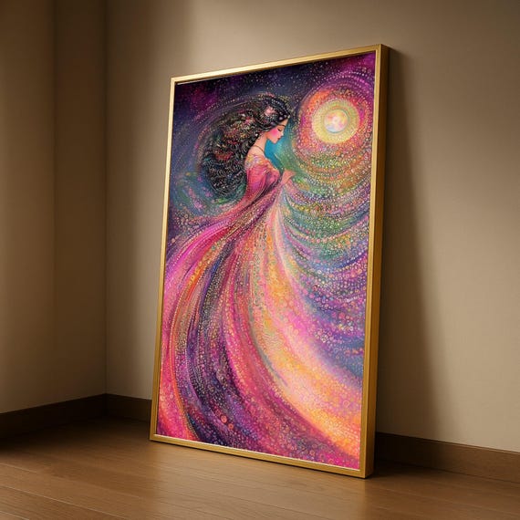 Mystical Woman In Flowing Dress Canvas Abstract Fantasy Art Colorful Spiritual Wall Ethereal Female Portrait Home Ready To Hang
