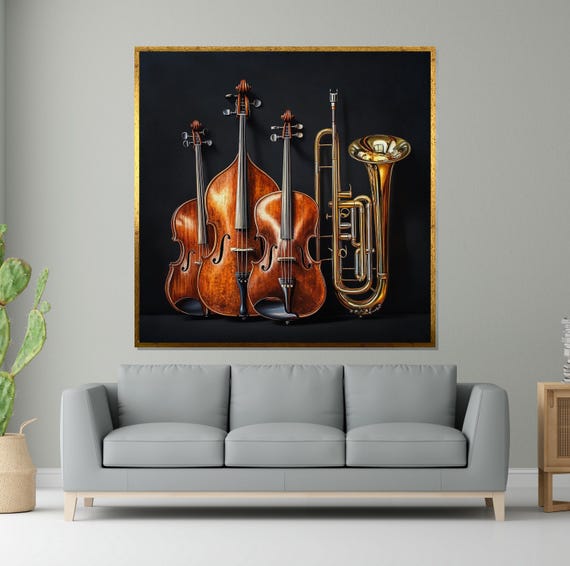 Classical Symphony Musical Instrument Art Violin Cello Trumpet Tuba Wall Art Design Ready To Hang Decor