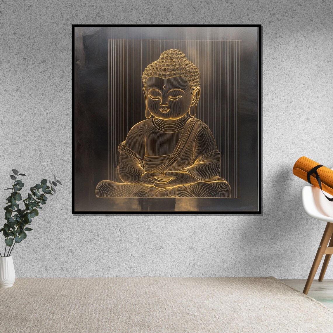 Golden Line Art Buddha Portrait on Black Modern Spiritual Art Poster - Image 5