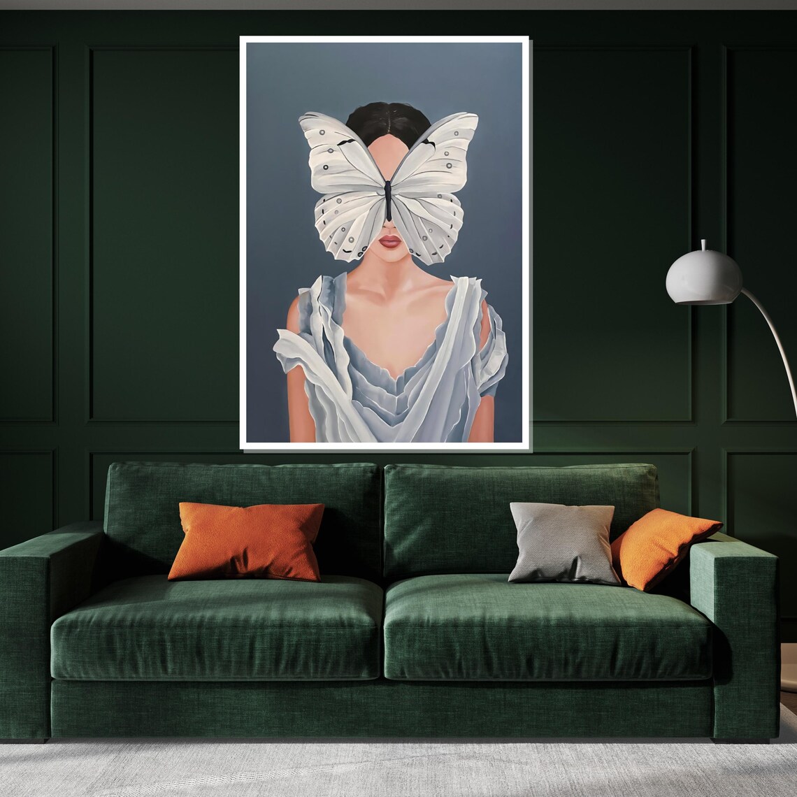 Woman With Butterfly Over Face Surreal Elegant Portrait Poster - Image 3