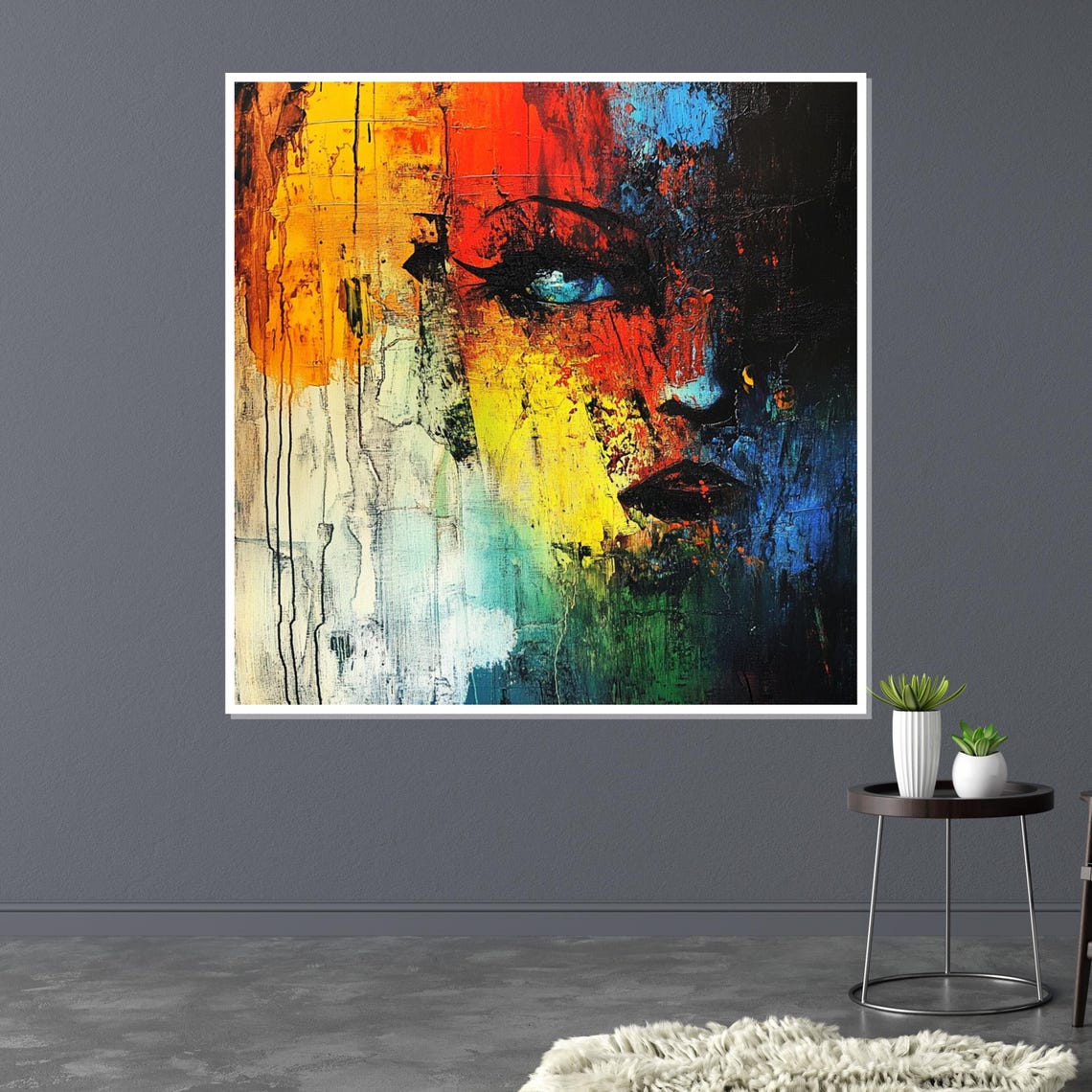 Vivid Multicolor Abstract Face Portrait Modern Expressionist Poster - Image 3