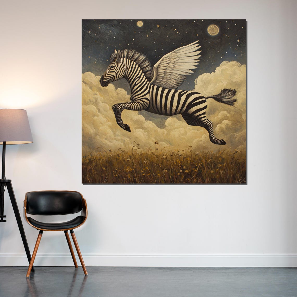 Winged Zebra Flying Night Clouds Fantasy Pegasus Style Art Poster - Image 2