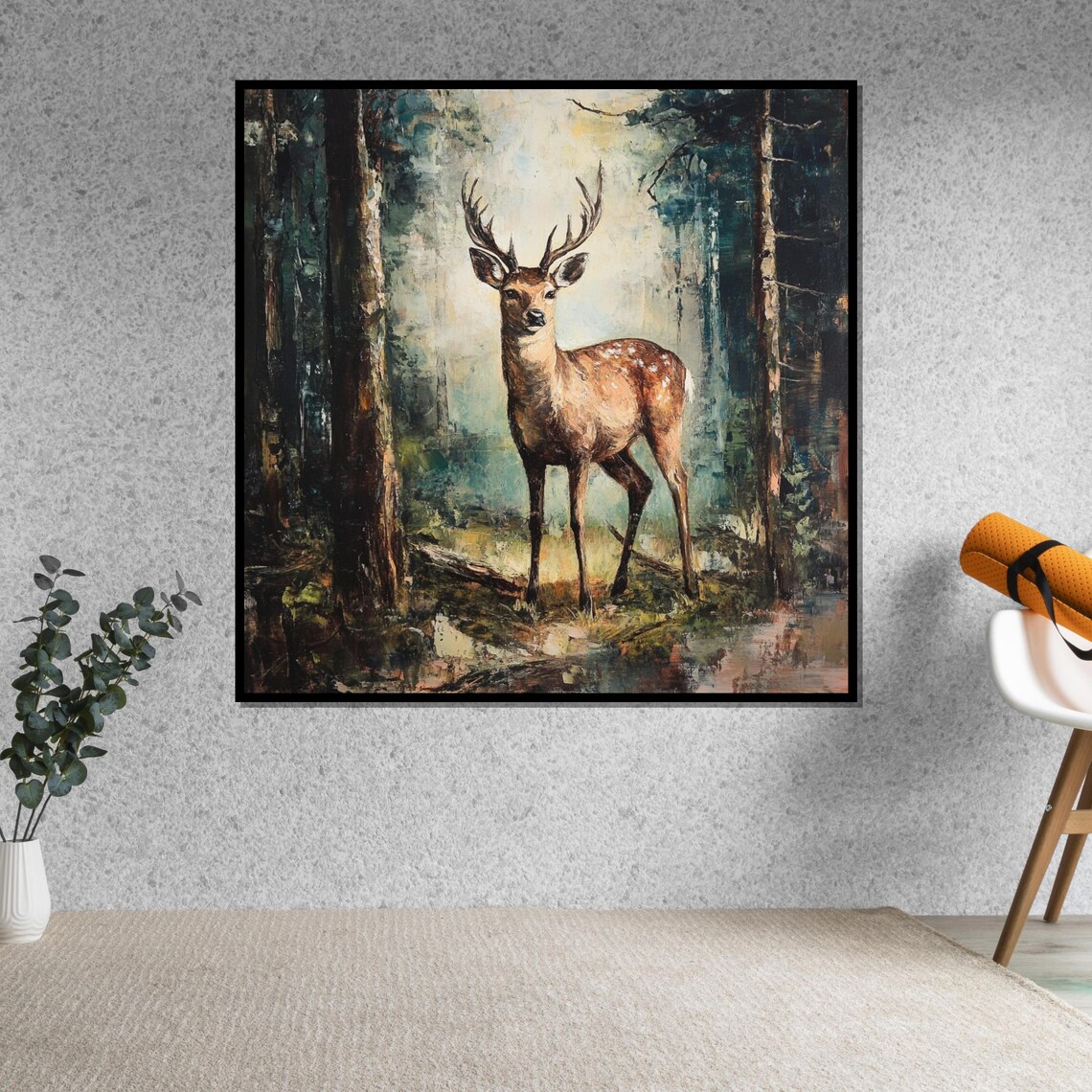 Stag Misty Forest Morning Light Deer Wildlife Oil Art Poster - Image 5