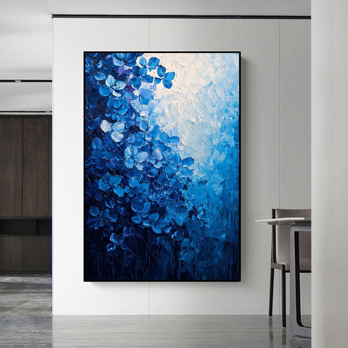 Minimalist Flower Painting, Blue Floral Wall Art Print - Image 3