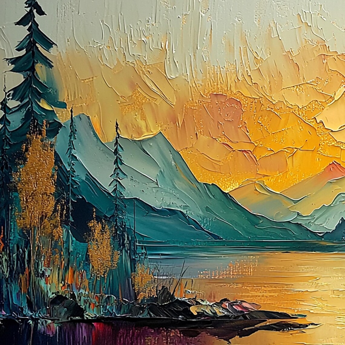 Abstract Mountain Forest Scenery Art Print, Modern Decor - Image 3