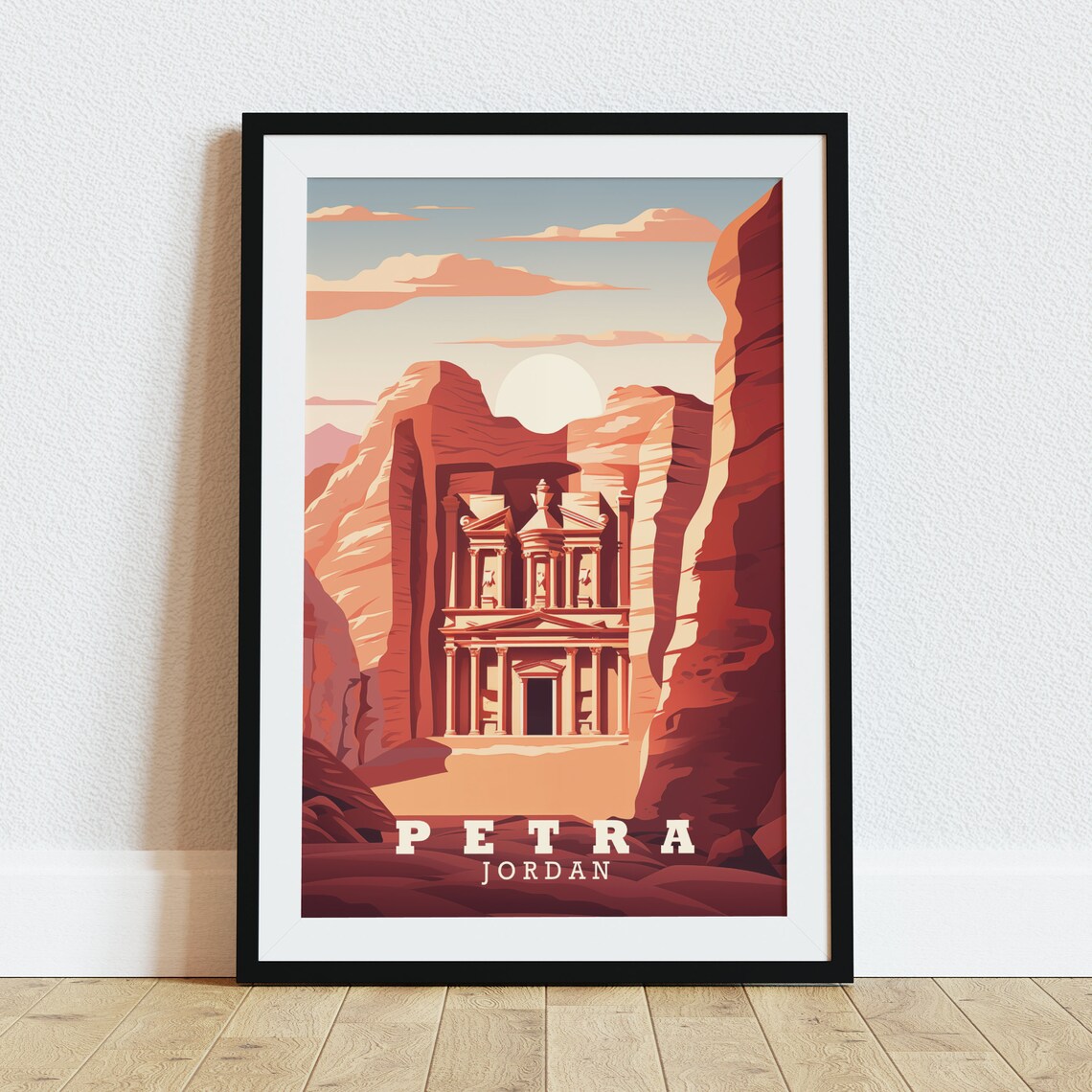 Petra Jordan Treasury Ancient Rose Red Canyon Vintage Travel Poster
