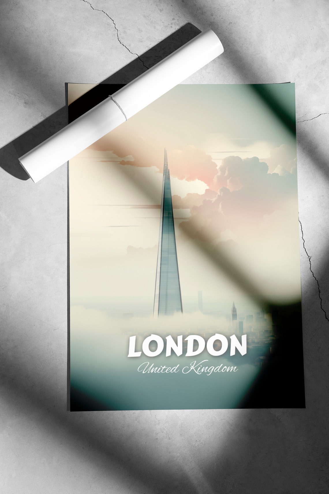 London The Shard Skyscraper Mist Skyline Vintage Travel Poster - Image 2