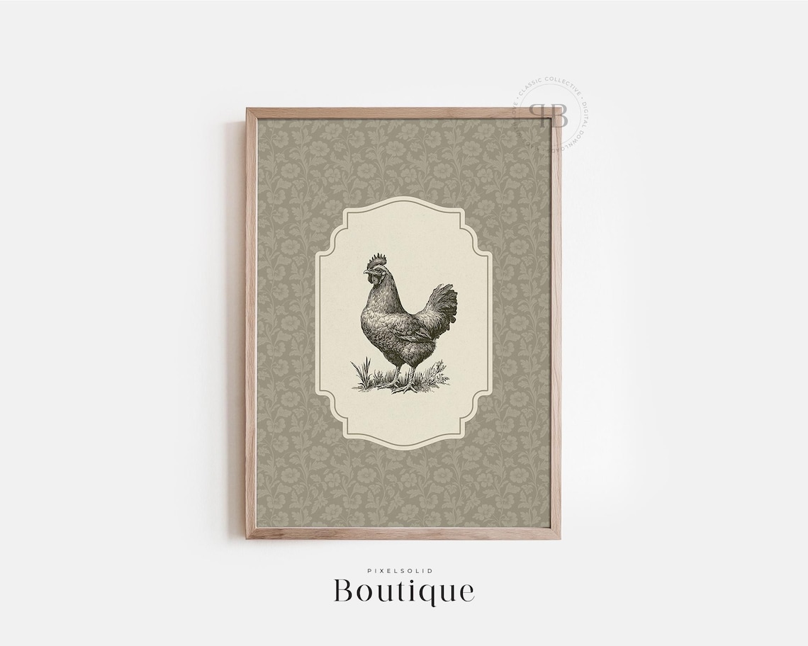 Chicken Illustration Wall Art Rustic Vintagestyle Farmhouse Home Dcor No593