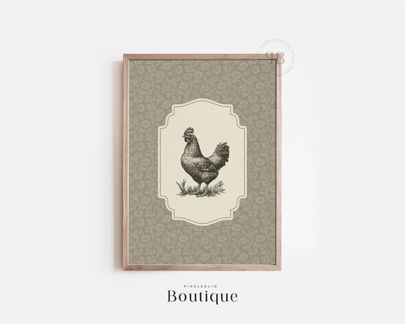 Chicken Illustration Wall Art Rustic Vintagestyle Farmhouse Home Dcor No593