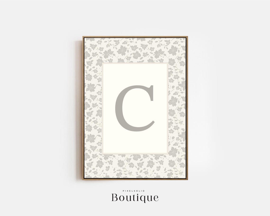 Floral Monogram Letter C Nursery Initial Decor Elegant Wall Art