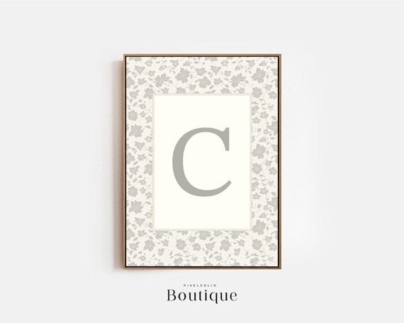 Elegant Floral Monogram Letter C Print New Baby Gift Design Initial Decor Nursery Art No484