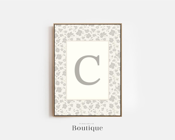 Floral Monogram Letter C Nursery Initial Decor Elegant Wall Art