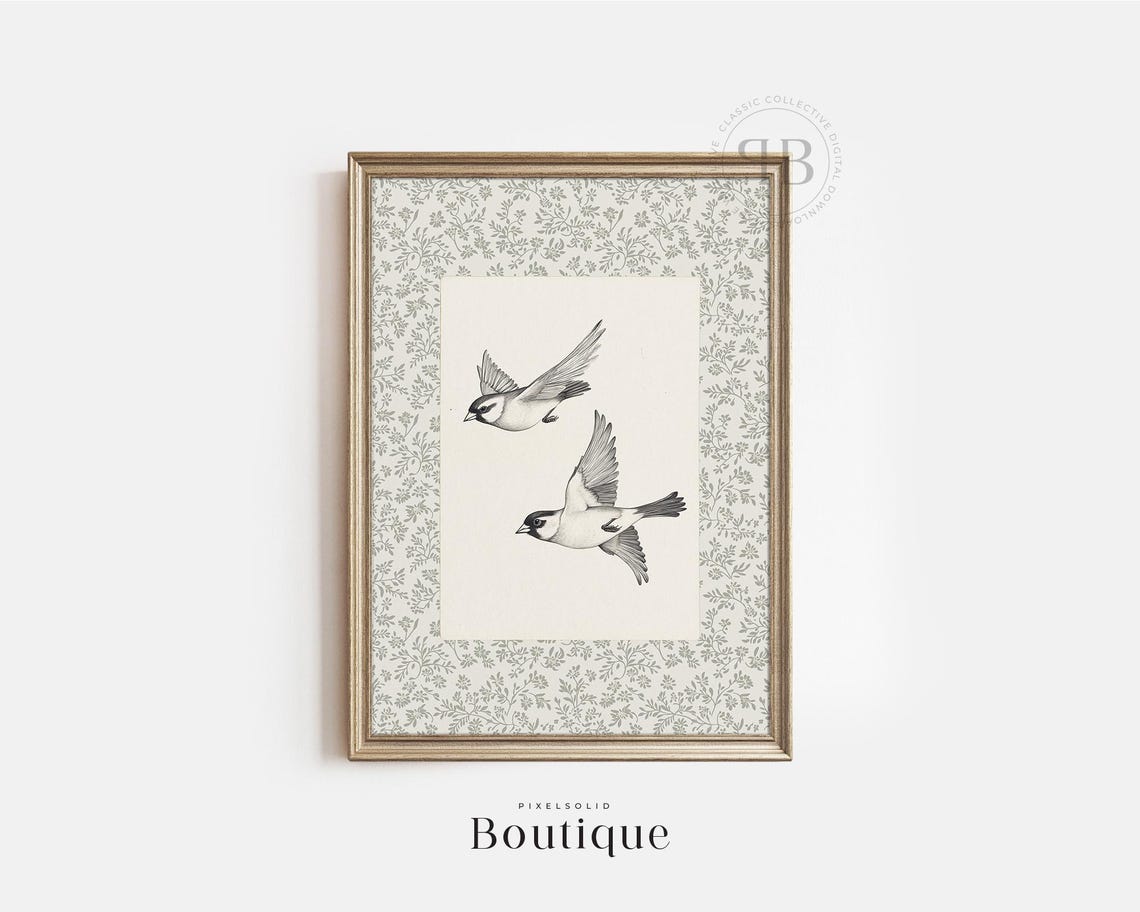 Farmhouse Bird Sketch Black And White Botanical Style Poster