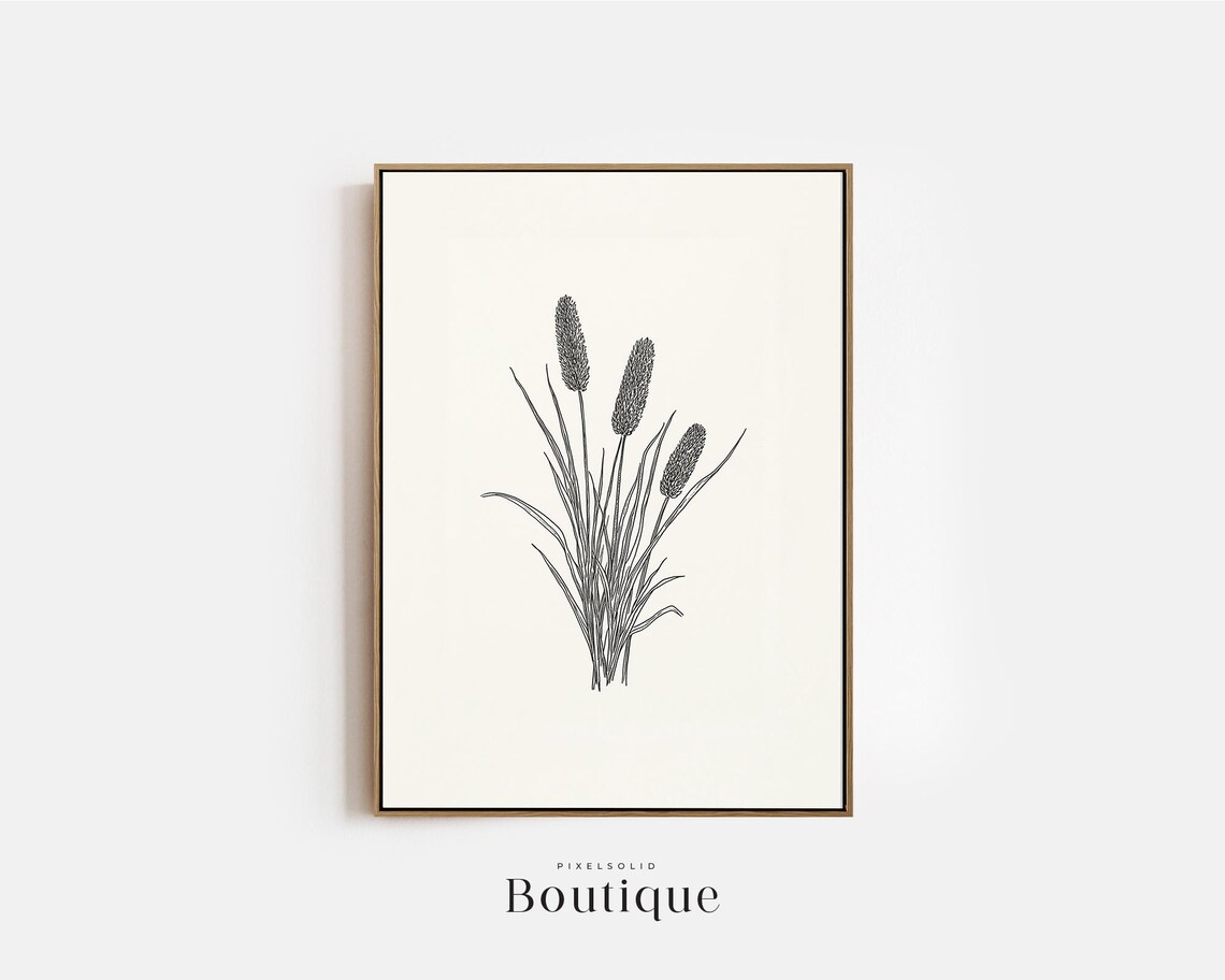 Minimalist Botanical Decor Black And White Cat Tail Illustration Rustic Home Natureinspired Wall Art Drawing No456